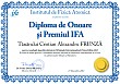 Diploma de onoare si Premiul IFA (Cristian Alexandru FRUNZA)